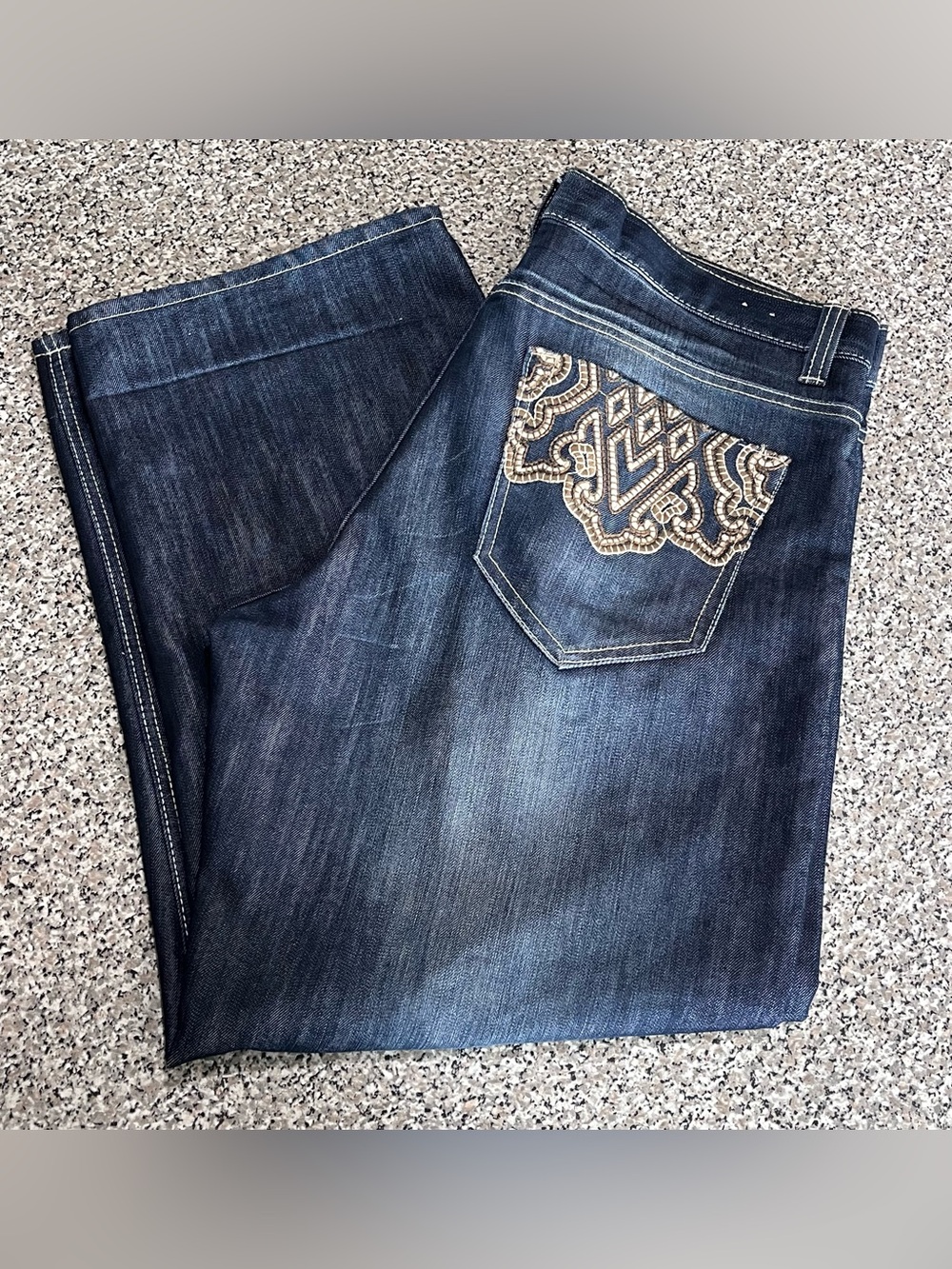 Vintage Avirex Blue Baggy Wide Leg Jeans Mens 38x30 Y2K Embroidered Pockets